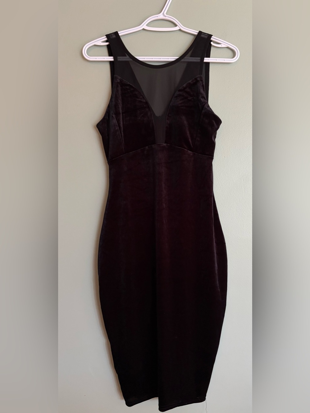 Another Story Black Velvet Mesh Midi Dress M Bodycon Stretch Whimsigoth Goth